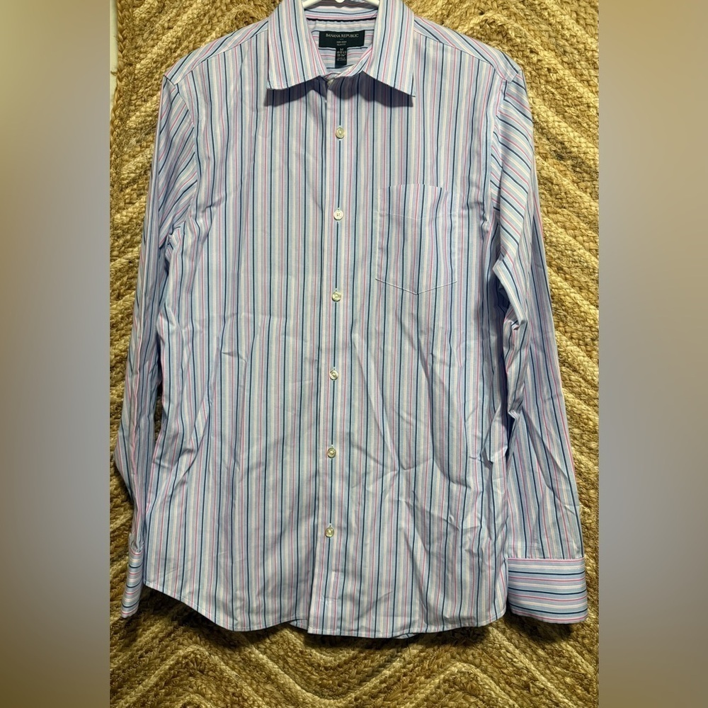 Banana Republic Men Striped Long Sleeve Slim Fit Button Up Collar Preppy Size M
